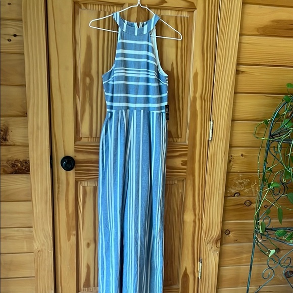 Express Blue and White Striped Jumpsuit - Picture 1 of 6